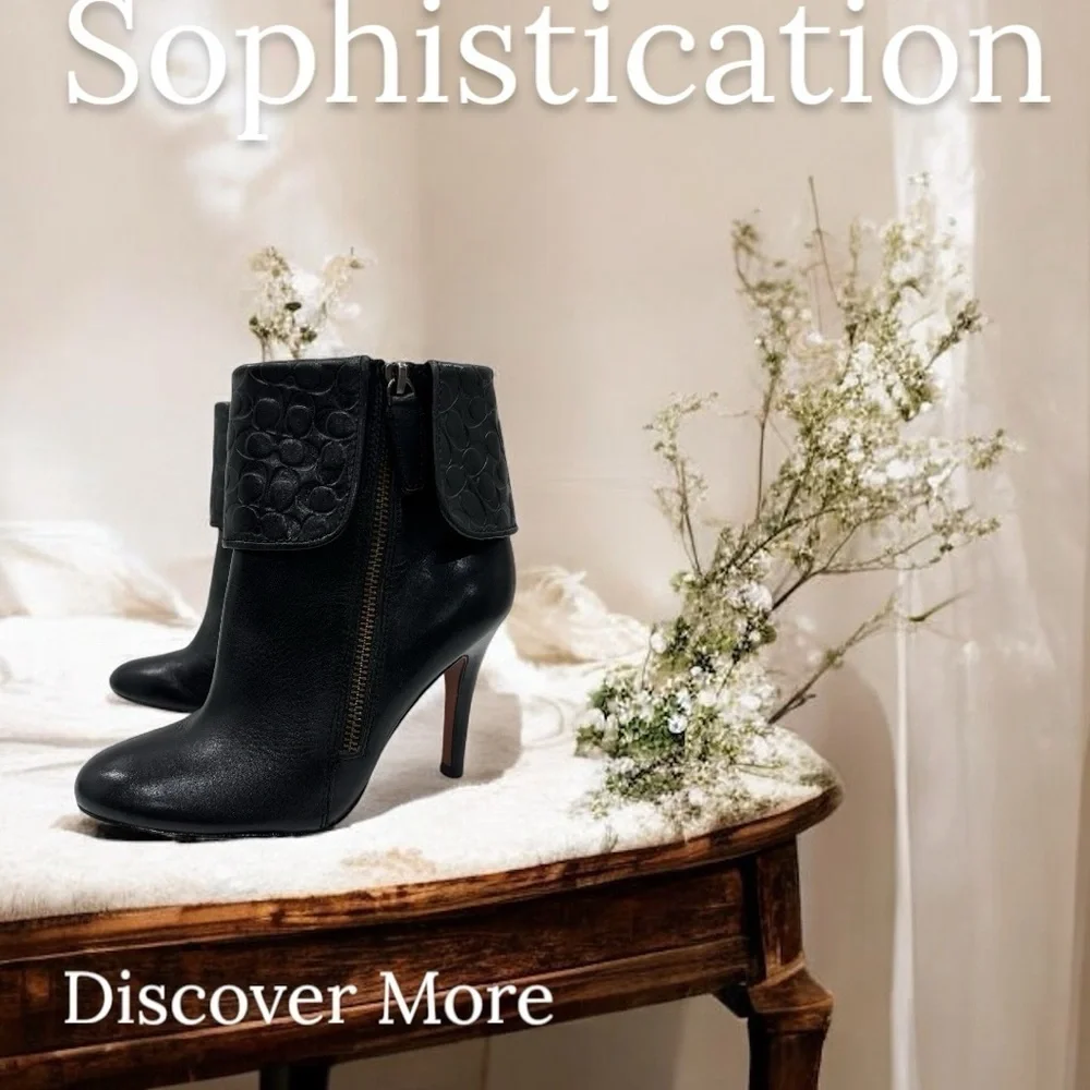 COACH SIGNATURE SHOES BOOTS MACKENNA BLACK LEATHER SIZE 5 B